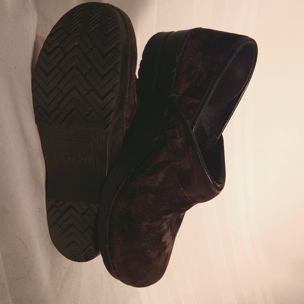 Dansko brown velvet clogs, size 6.5